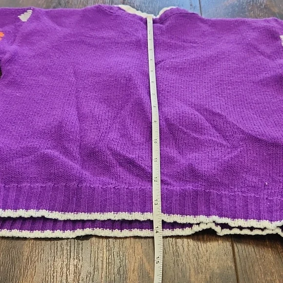 80s KNITIQUE kitty cat pom pom sweater 7/8 vintage acrylic knit girl's crewneck - Picture 7 of 9